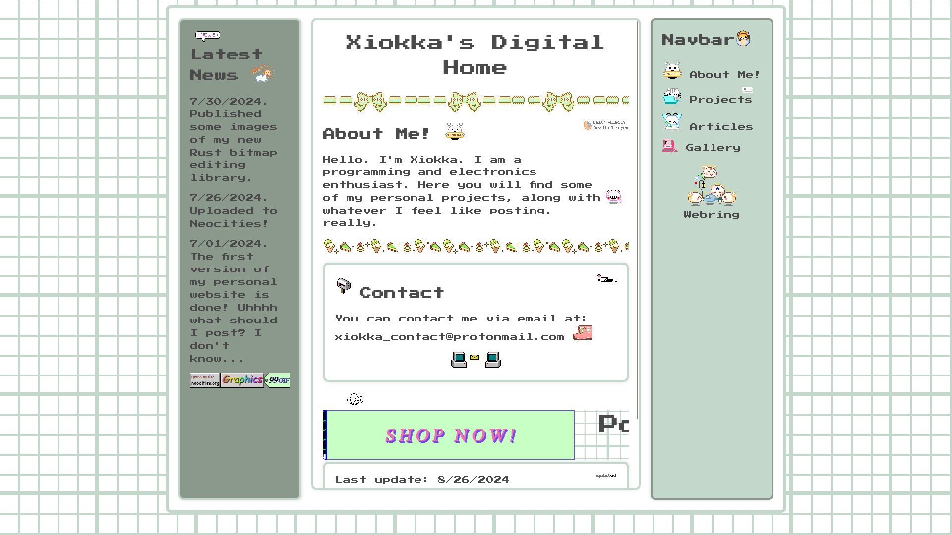 A snapshot of my website taken on August 30, 2024.